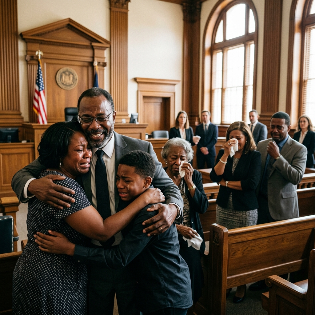 Marcus Holloway outside the Fulton County Courthouse after his release