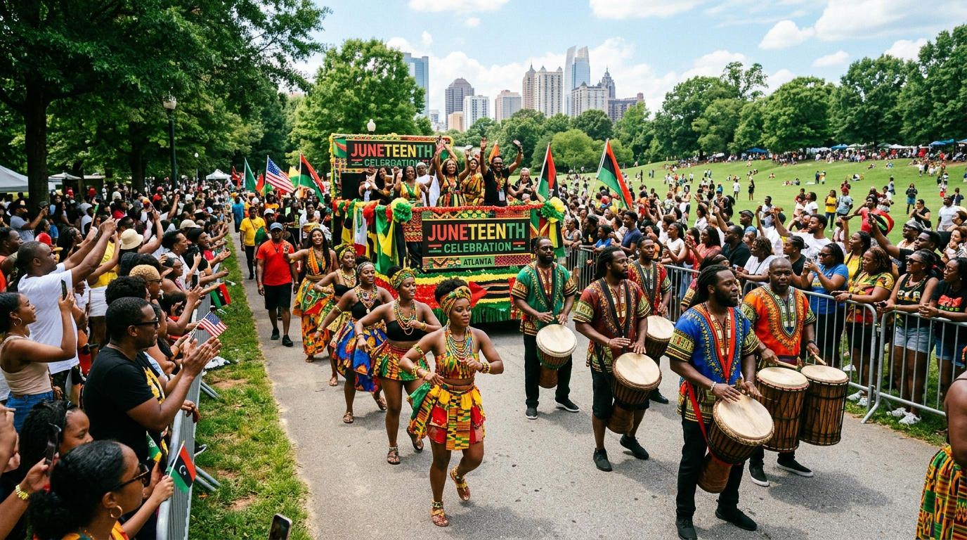 Festivalgoers gathering at Piedmont Park for the annual Juneteenth Atlanta celebration